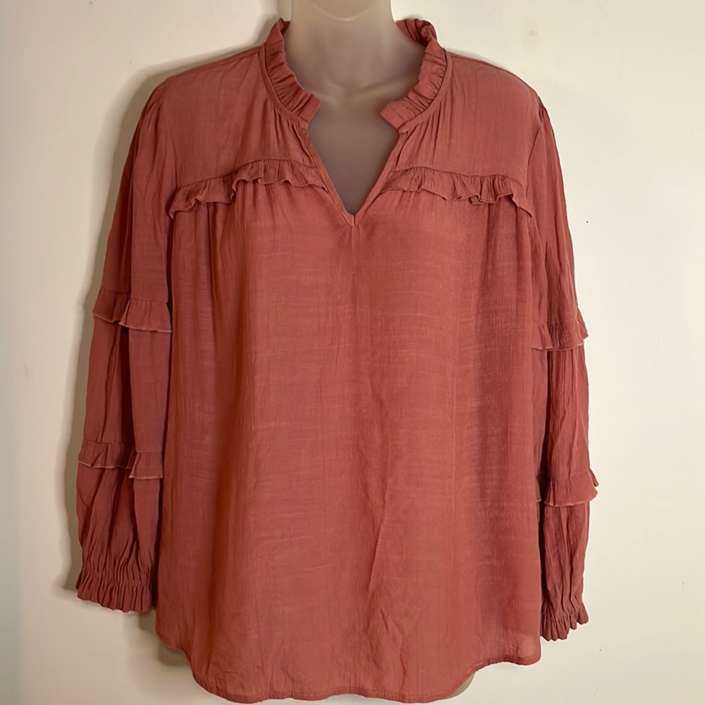 C. Est 1946 Ruffled Boho Pullover Blouse Dusty Rose Size L EUC